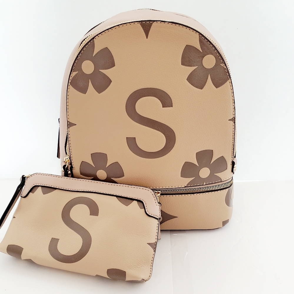 American Bee Leather Taupe Women's Backpack with Wallet